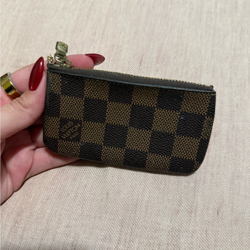 Luxury Louis Vuitton Brown Checkered Key Holder with Gold Accents